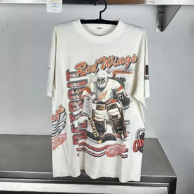 Vintage 1991 Detroit Red Wings AOP NHL Wrap Around XL Single Stitch T-shirt • $150