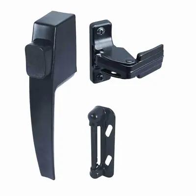 Push Button Screen Storm Door Latch Handle Set Night Lock Lever Metal Door Black • $9.15