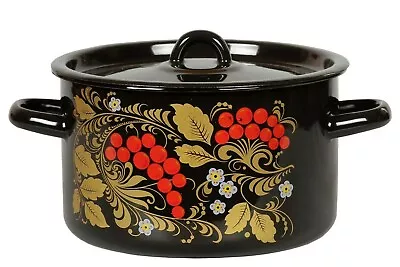 ROWANBERRY Enamel Stockpot Russian Khokhloma Black Cooking Pot Enameled Pot • $26.95