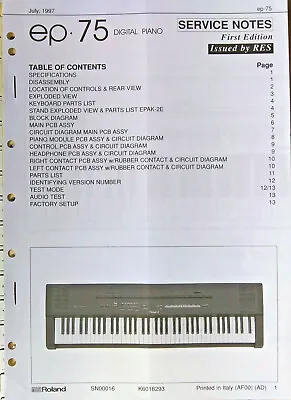 $61.81 • Buy Roland EP-75 Digital Piano Keyboard Original Service Manual Schematics Booklet