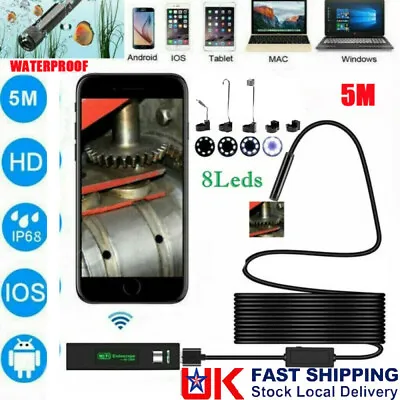 £21.99 • Buy 8 LED Endoscope Borescope Inspection WiFi Camera Scope 5M For IPhone IOS Android