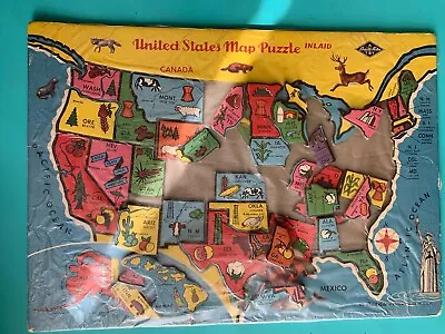 Vintage Children's Puzzle  United States Map Puzzle Inlaid (pre Alaska & Hawaii) • $3
