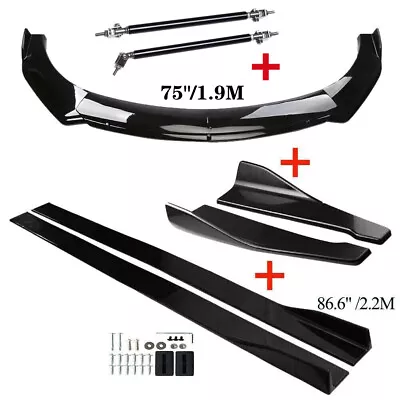 Glossy Black Front Bumper Spoiler Body Kit / Side Skirt /Rear Lip For Universal • $71.87