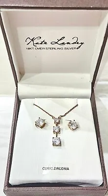 Vintage Sterling Silver Marquise Cut .25ct Cubic Zirconia Necklace Earring Set • $10.99