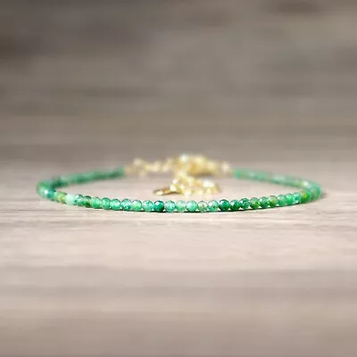 Green Emerald Gemstone Beaded Healing Reiki Dainty Minimalist Bracelet For Women • $12.80