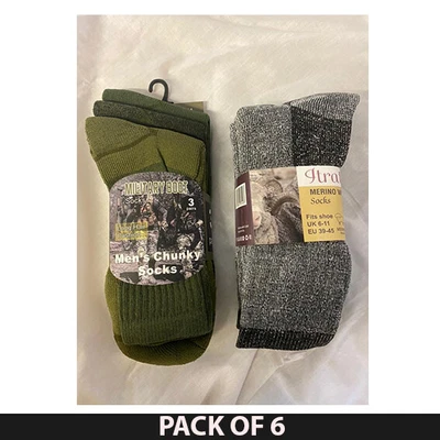 6 Pairs Mens Army Military Merino Wool Winter Warm Hiking Thermal Socks UK 6-11 • £13.99