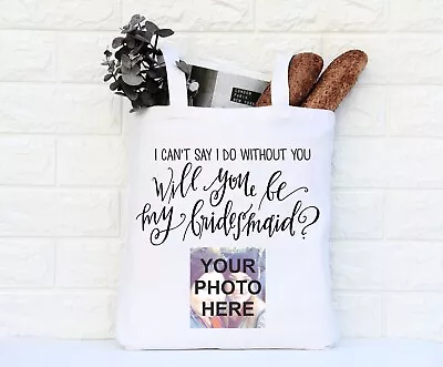 £6.99 • Buy Personalised Be My Bridesmaid Photo Tote Shopper Shopping Bag Wedding Gift