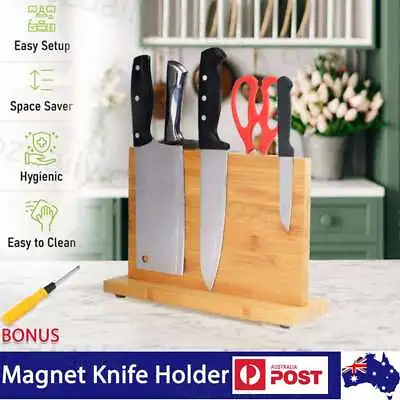 Double-sided Bamboo Magnet Knife Holder Cutlery Stand Storage Rack Block Kitchen • $28.69