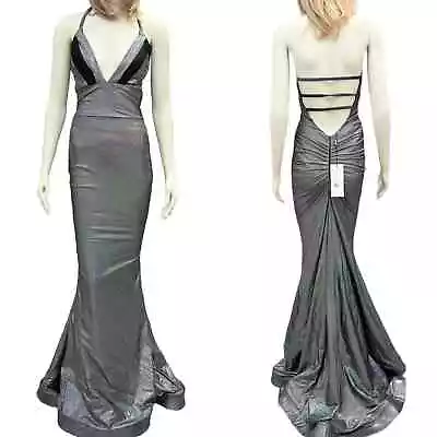 Jessica Angel Deep V Cold Back Metallic Mermaid Prom Dress Size XS NWT • $118.40