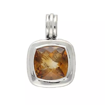 David Yurman Cushion Albion Citrine Pendant 925 Sterling Silver 20 Mm • $289