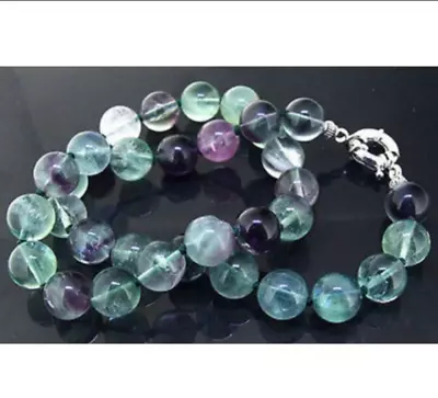 10mm Natural Rainbow Color Fluorite Round Gemstone Beads Necklace 18  AAA • $7.19
