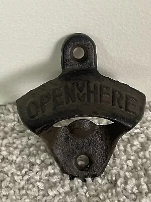 Cast Iron Rustic Wall Mounted Open Here Bar Kitchen Bottle Cap Opener 3  Black • $3