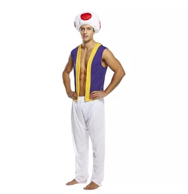 Mens Toad Mushroom Man Super Mario Video Game Fancy Dress Aladdin Costume • £19.99