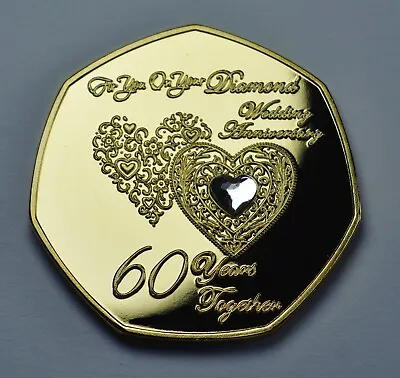 £8.99 • Buy 60th DIAMOND WEDDING ANNIVERSARY 24ct Gold Gemstone Commemorative. Gift/Present