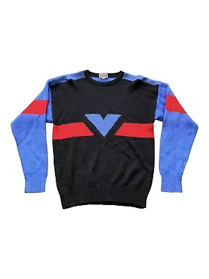 Vintage Meister Men’s Black Blue Abstract Wool Blend Ski Sweater Size Large • $35