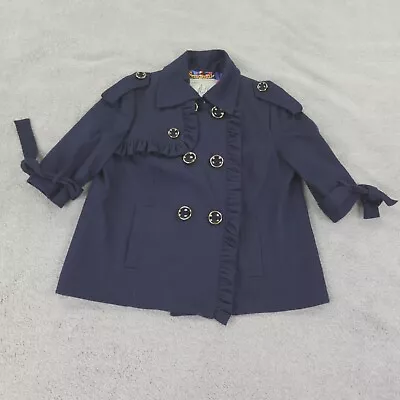 Milly Of New York Jacket Womens 8 Navy Blue Pea Coat Double Breasted Ruffle • $53.86