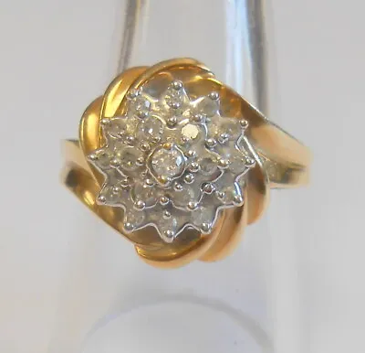 Vintage Ladies Diamond Flower Cluster 10K Yellow & White Gold Ring Size 8.75  • $275