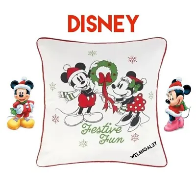 New Disney Mickey & Minnie Mouse Christmas  Large Cushion Pillow 45 X 45cm Red  • £12.99