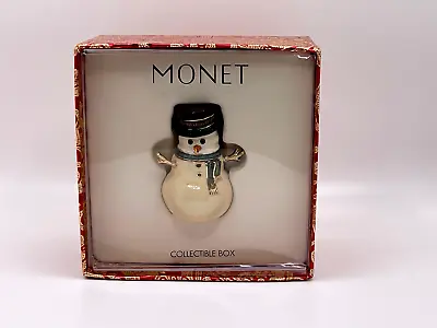 MONET Christmas Snowman Green Scarf Top Hat Collectible Trinket Pill Box NEW • $29.99