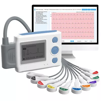 24h Holter Monitor EKG ECG Monitor With PC Software AI-ECG Analysis Detects Afib • £449.99