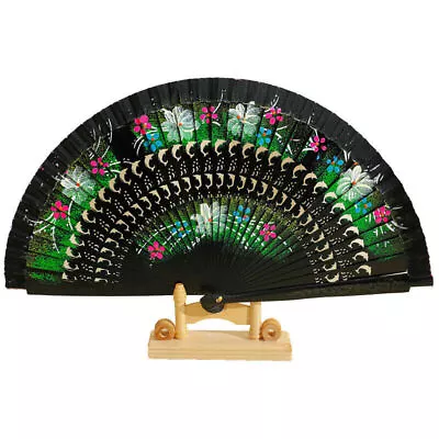 NEW Spanish Double-sided Hand-painted Pure Wood Hollowed Out Folding Fan Anita • $11.14