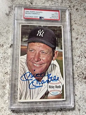 1964 Topps Giants #25 Mickey Mantle Signed Auto Auth 8 PSA VG+ 3.5 Yankees Pop 1 • $1599.95