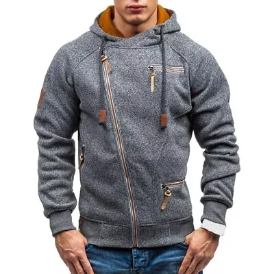 Mens Slim Hoodie Spring Casual Solid Long Sleeve Sweatshirts Zipper Streetwear • $35.99