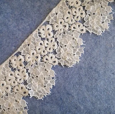 3 Yards 5  Wide Vintage Cotton Crochet Flower Lace Trims Ivory M0260 • $9.99