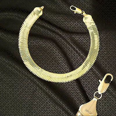 New Marked 14K GP GOLD Plate ITALY 10mm HERRINGBONE CHAIN 8.5  BRACELET H10B • $12