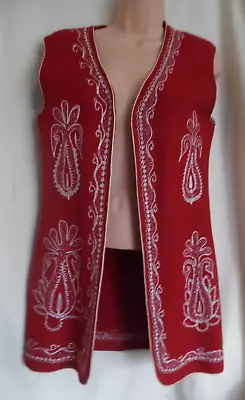 Dramatic Red And Silver Long Line Waistcoat Size M • £1.99