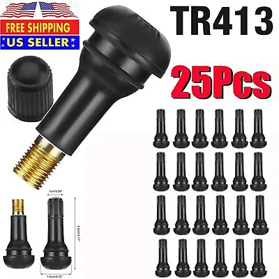 25pcs Tire VALVE STEMS TR 413 Snap-In Car Auto Short Rubber Tubeless Tyre Black • $5.99