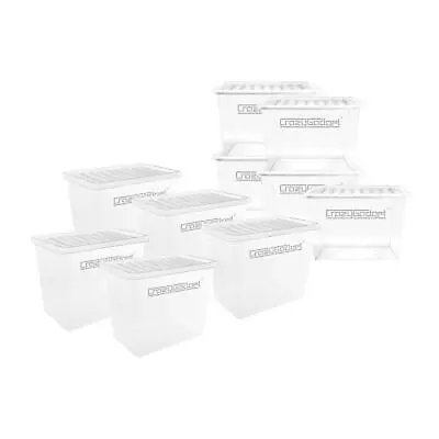 80L Large Plastic Storage Clear Box With Clear Lid - Set Of 10 • £69.95