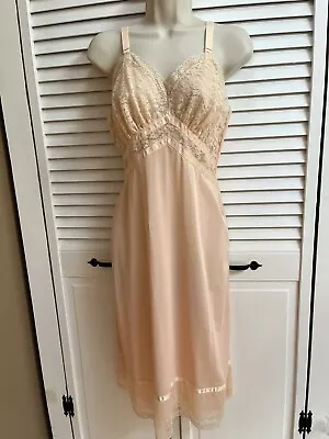 Vintage Seamprufe  Full Nylon Dress Slip Average 32 Blush Peach Usa • $19.97