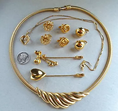 Lot Of 7 Vintage - TRIFARI JEWELRY - Gold Tone - Earrings Stick Pins Necklaces • $19.85