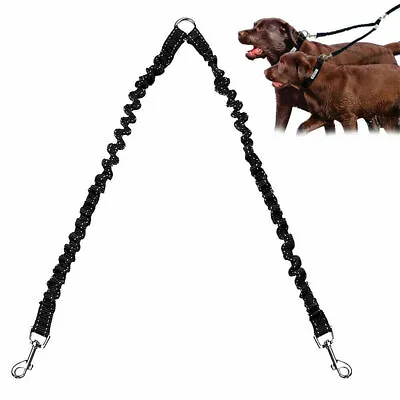 $13.99 • Buy 2 Way Double Dog Twin Leash Bungee Pet Coupler/Splitter Leads For Two Dogs Walk