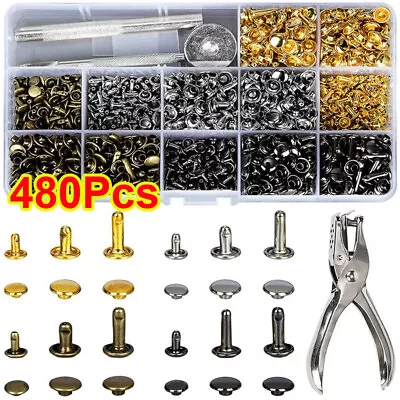 480x Leather Rivet Studs Set Metal Double Cap Rivets With Fixing Tool Hole Plier • £5.98