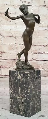 Signed Original Milo Nude Boy Sling Shot Bronze Statue Sculpture Figurine Gift • $174.65