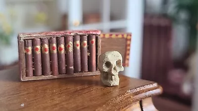 Dollhouse Miniature Artisan Men's Desk Items Skull And Box Cigars  1:12 • $9.99