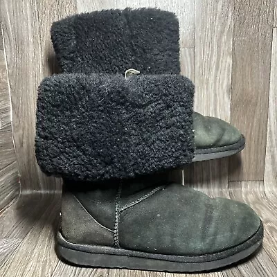 UGG Classic Tall #5815 Black Suede Sheepskin Lined Boots Women's Size US 7W • $38.29