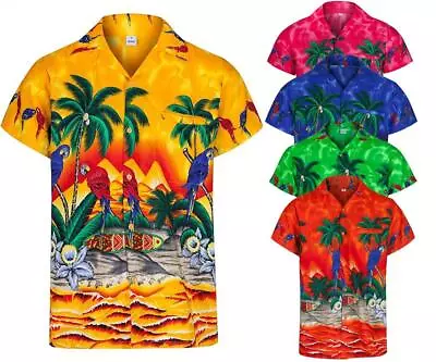 Mens Hawaiian Shirt Stag Fancy Dress Beach Party Aloha Summer Parrot Size S -2xl • £11.95