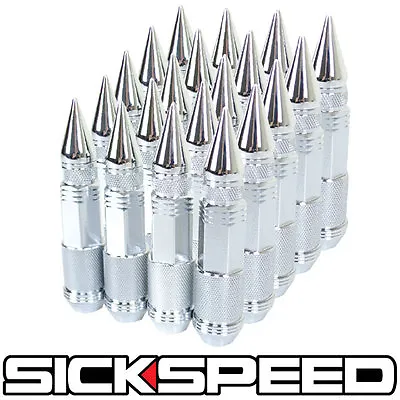 Sickspeed 20 Pc Chrome Spiked Steel Extended 80mm Lug Nuts Truck Wheels 1/2x20 • $75.55