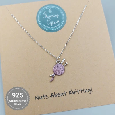 Pink Knitting Wool Necklace Silver 7 Year Wedding Anniversary Jewellery Gifts. • £9.95