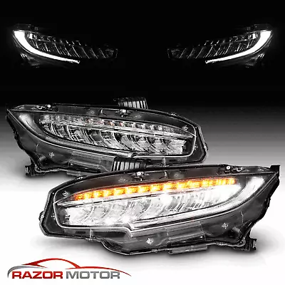 [Full LED]2016 2017 2018 For Honda Civic 4DR Black Light Bar Tube Headlight Pair • $215.93