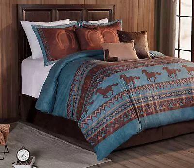 Chezmoi Collection 7-Piece Southwestern Wild Horses Comforter Set Turquoise • $98.99