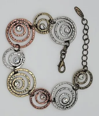 Vtg VCLM Hammered Gold Copper Silver Tone Swirl Link 8  Bracelet  • $7.99