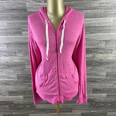 J.CREW Full Zip Up Drawstring Tie Pink Hooded Sweatshirt Hoodie Women's Size L • $25.85