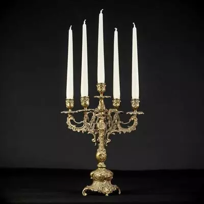Candelabra Bronze | Candle Holder Baroque | Gilded French Vintage  5 Lights 15 _ • $325