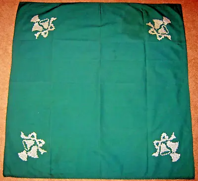 Vintage Christmas Cotton Tablecloth Bells GREEN CROSS STITCHED  35 X33  • $14.99