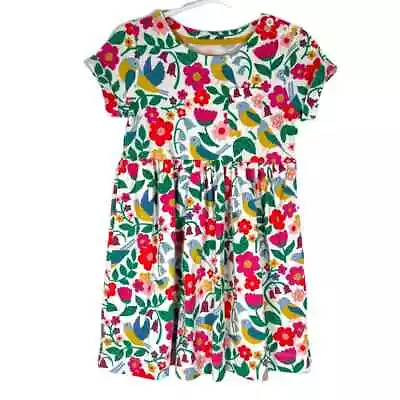 Mini Boden Girls Colorful Birds Floral Fit & Flare Dress 3-4Y Red Green Cotton • $24.99