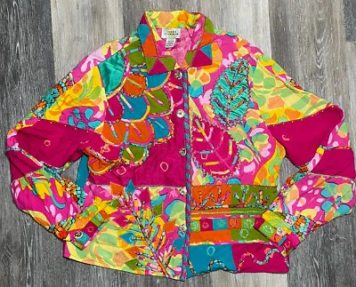 Sandy Starkman Women’s Jacket Sz Large  90% Rayon 10% Silk Multicolor Vintage  • $29.99